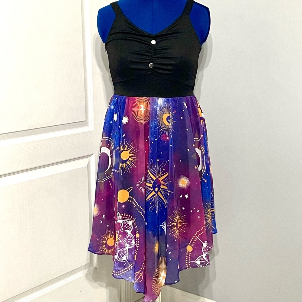 Black and Purple Astrology Handkerchief Dress